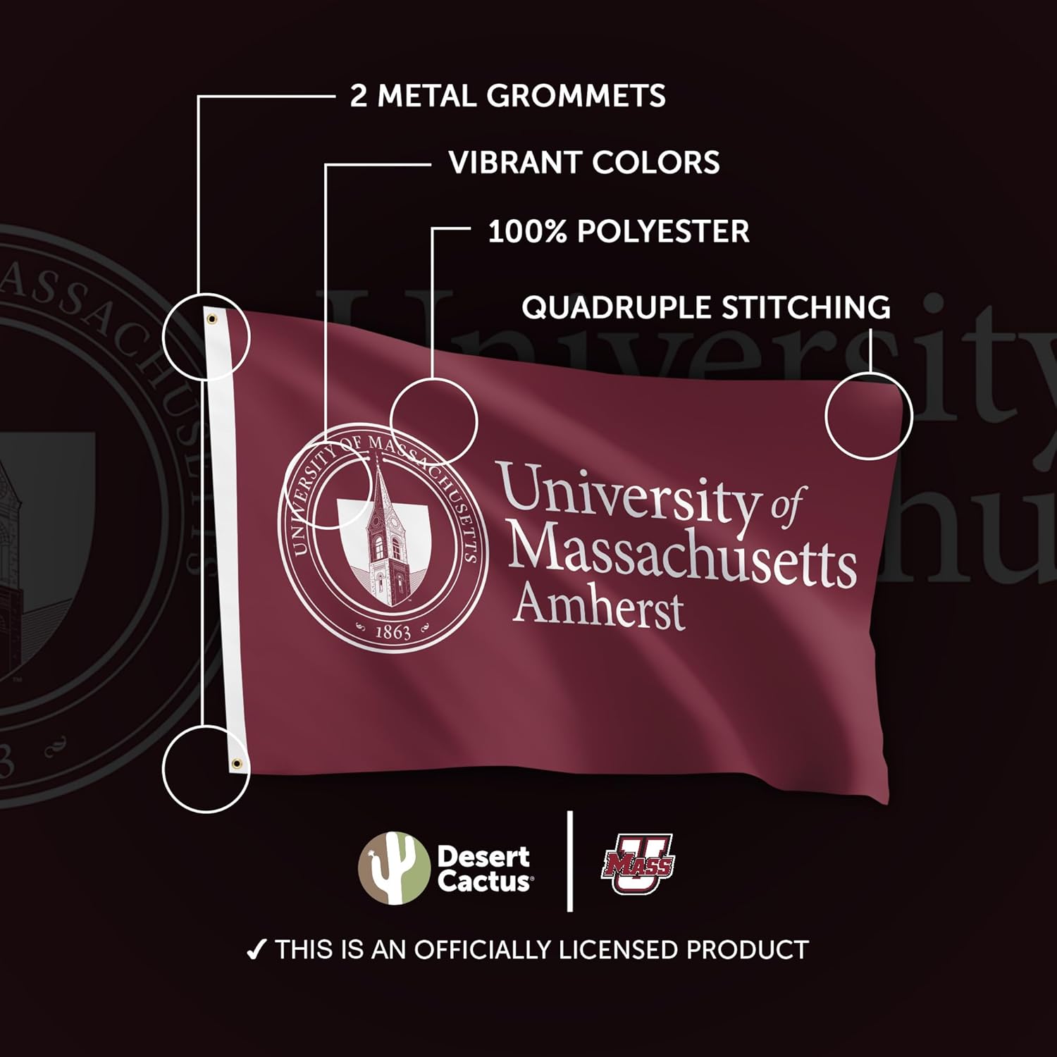 Desert Cactus University of Massachusetts 100% Polyester Indoor Outdoor 3x5 feet Banner UMass Amherst (Flag D) - Image 4