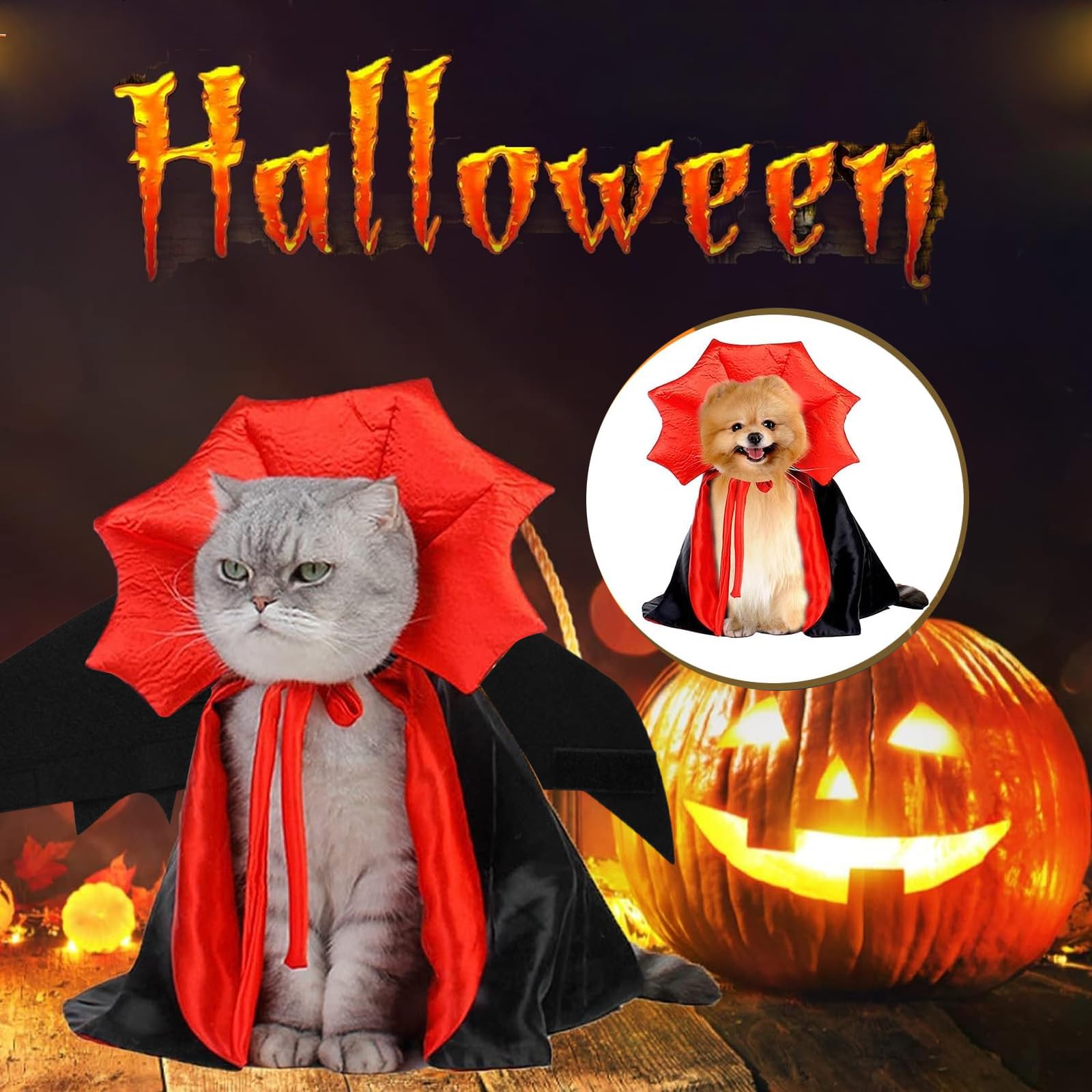 3-teiliges Halloween Kostüm Für Haustiere – Vampir Umhang, Fledermaus Kostüm & Zaubererhut, Lila Mit Sternen
