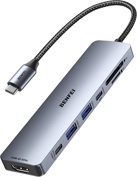 BENFEI Hub USB C 7-en-1 avec HDMI(4K@60Hz), 2 USB-A, 1 USB-C Data, 100W de Charge, Lecteur de Carte SD/TF,Compatible avec MacBook Pro/Air, iPad Pro, iMac, iPhone 15 16 Pro/Pro Max - 1