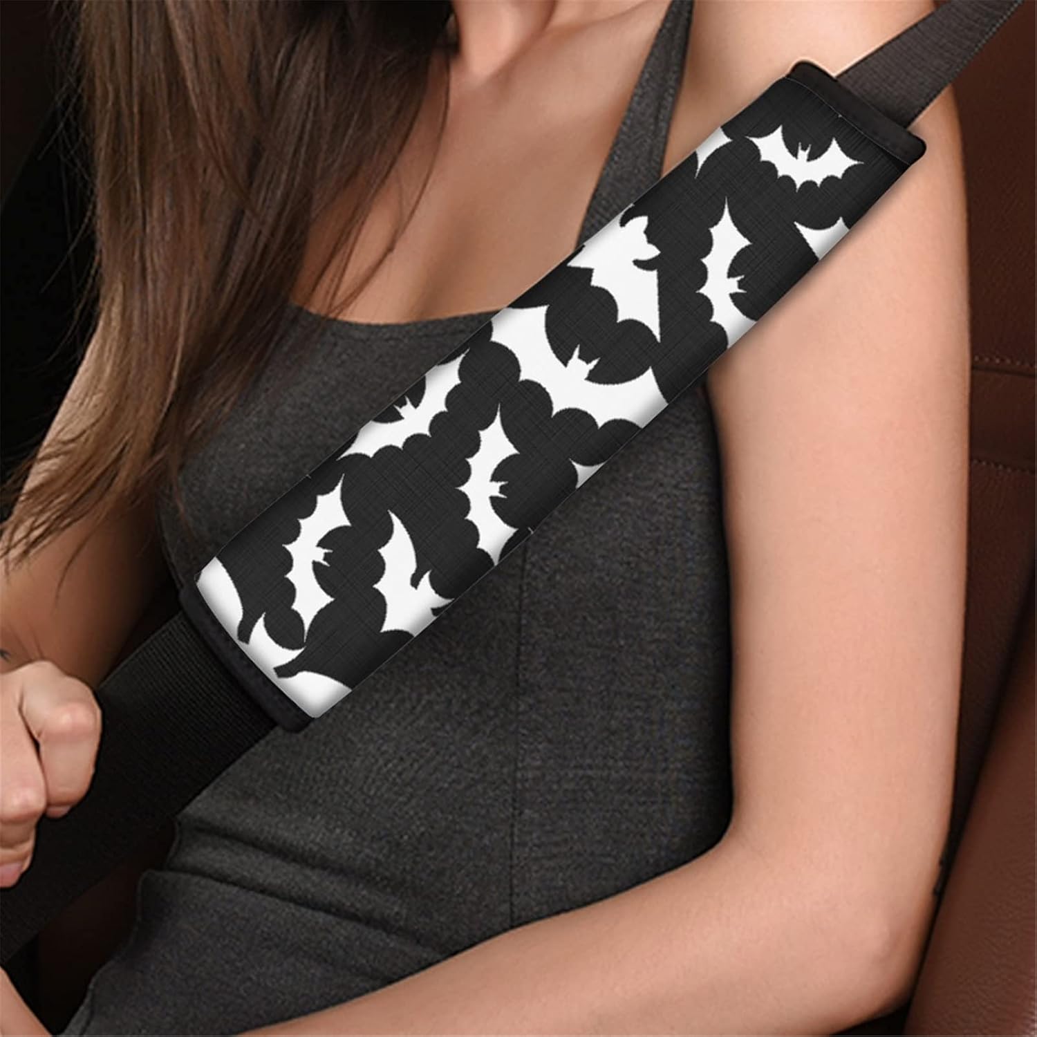 Forchrinse 2 PCs Bat Car Seat Belt Cover for Kids,Soft Safety Belt Strap Halloween Shoulder Pad Auto Accessories Set Universal Fit