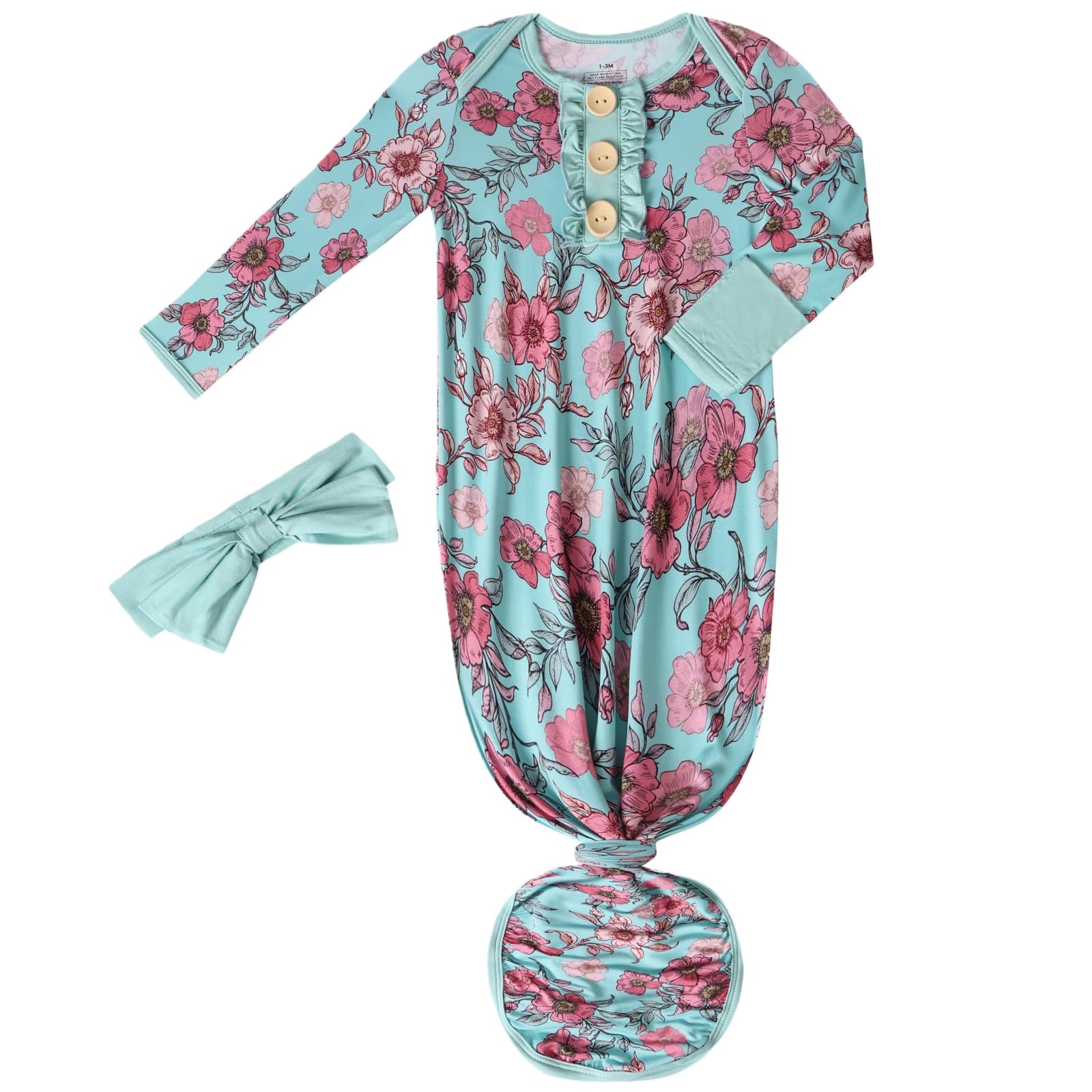 Baby Newborn Knotted Gown, Soft Breathable Viscose from Bamboo for Infant Home Coming Outfit, Knotted Gown with Headband
