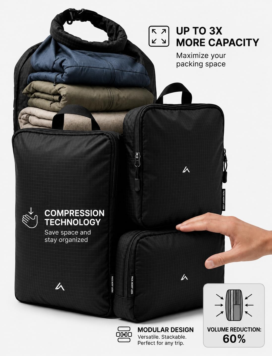 ZERMATT-HORN Sac à dos de voyage avec sac vide amovible compresseur. Voyage cabine Avion Ryanair, Vueling | ZH Sac à dos de bureau de 35 L. 50 x 30 x 20-55 x 30 x 20 cm, voyage backpack airbag carry