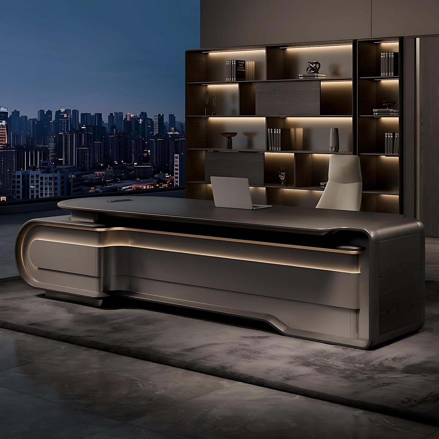 Executive Desk - Luxurious L-Shaped Desk with Storage Office Desk with Drawers Multi-Functional Cable Box Solid Wood Home