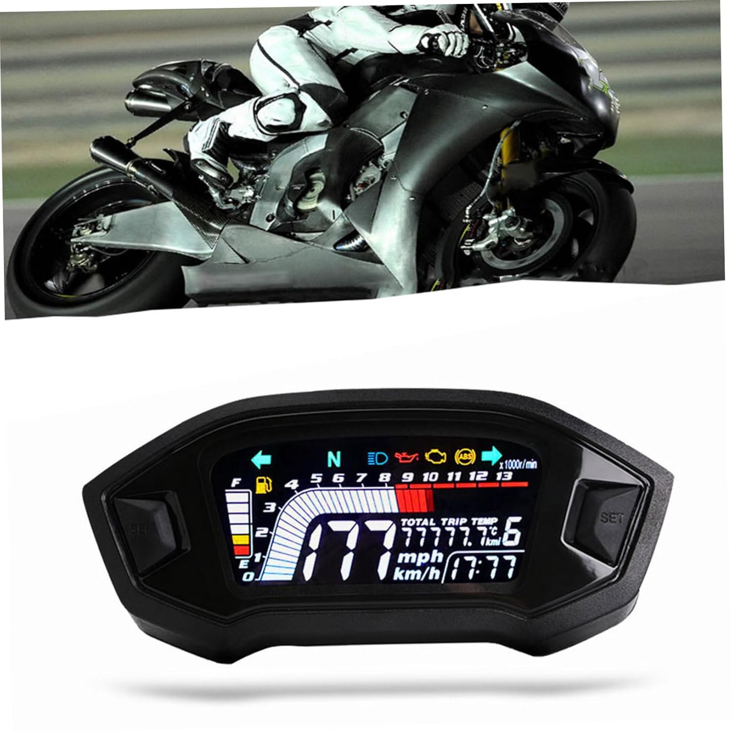 LIFKOME Motorcycle LCD Speedometer and Gauge Water Temperature Display Fits Motorcycle Models Multifunctional Digital Instrument Full LCD for Accurate Readings
