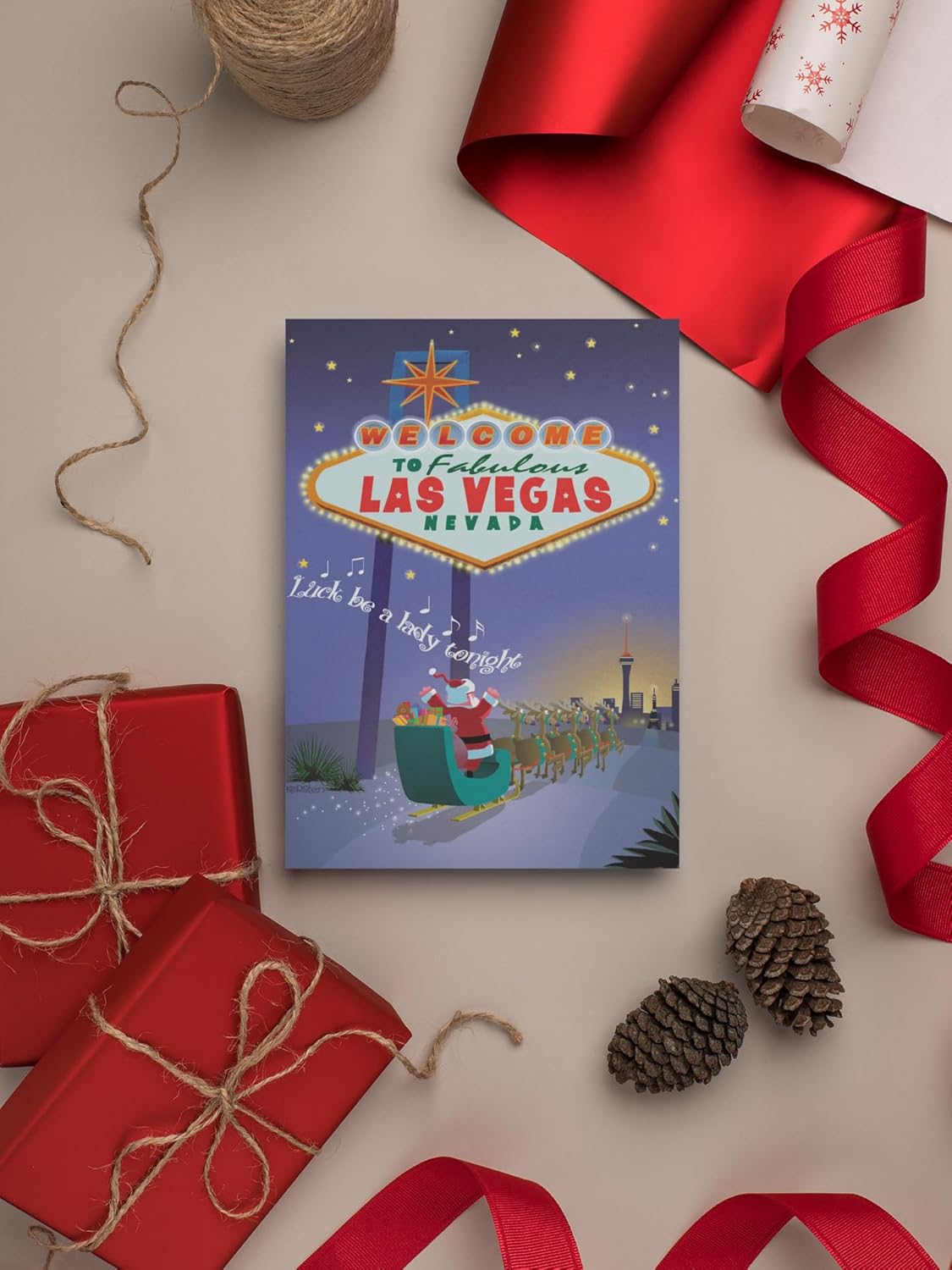 Stonehouse Collection | Custom Las Vegas Christmas Card | Personalized Santa Arriving in Vegas Holiday Card | Nevada Christmas Cards (Personalized)