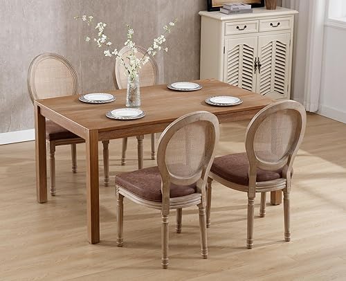 Miniatura 112 de chairus Juego de 2 sillas de comedor de ratán de granja, sillas de campo francesas de cuero con respaldo redondo, sillas laterales ovaladas para