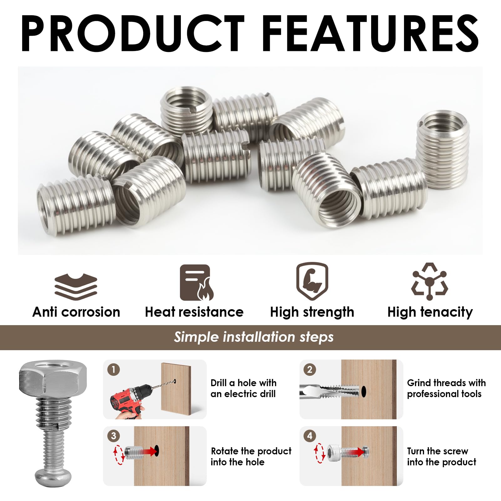 12 Pezzi Inserti Filettati M12 a M10 in Acciaio Inossidabile, Riparazione Filettata, Riduttori Filettati Inserti Riduzione, Manicotti di Riduzione di 15 mm per Progetti e Applicazioni Meccaniche