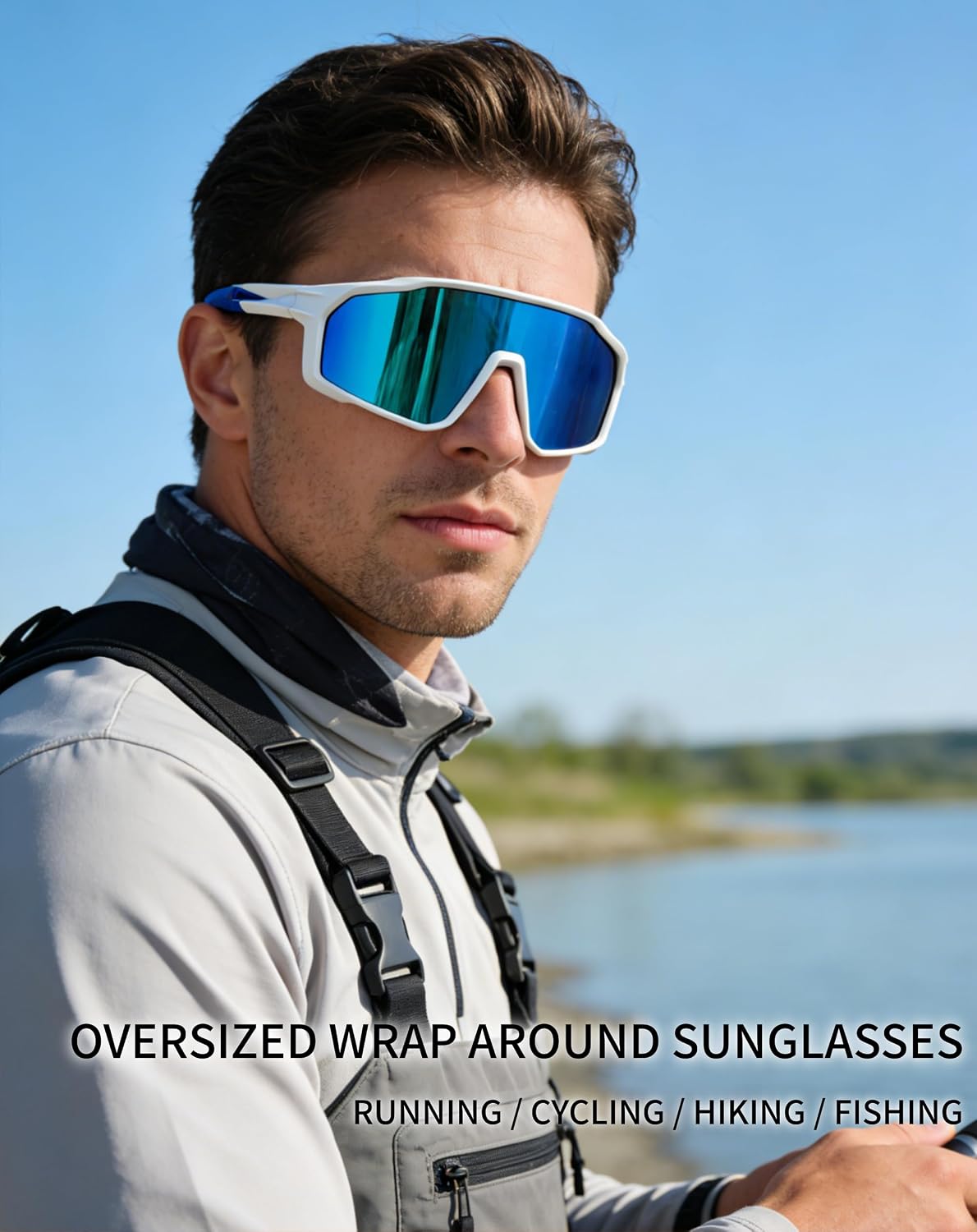 Joopin Oversized Sports Sunglasses With Strap Polarized UV Protection | Wrap Around, TAC One-piece Shield Lens, Anti-slip Nose Pad, Driving, Running, Cycling, Hiking, Fishing, Boating, Skiing
