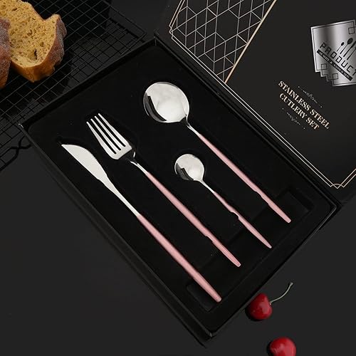 Miniatura 61 de JASHII Juego de cubiertos de 24 piezas con caja de regalo, juego de cubiertos de acero inoxidable para 6, regalo de inauguración de la casa, mango