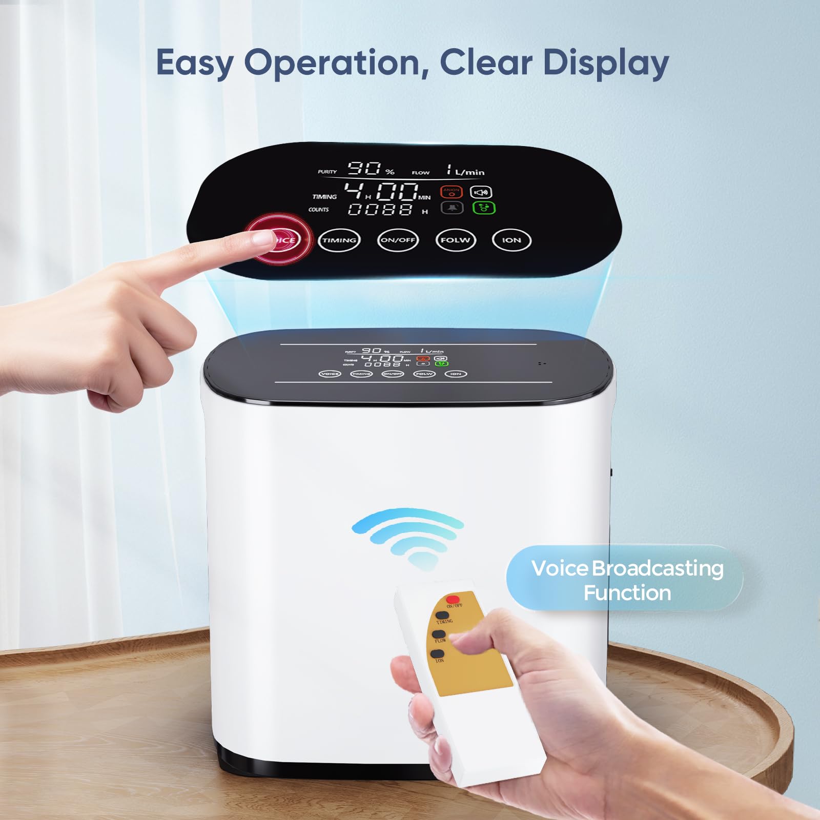 Concentratore di ossigeno portatile, concentratore di ossigeno per la casa, dispositivo di ossigeno portatile 1-7 L/min,90%,Concentratore di ossigeno con funzione telecomando, voce intelligente