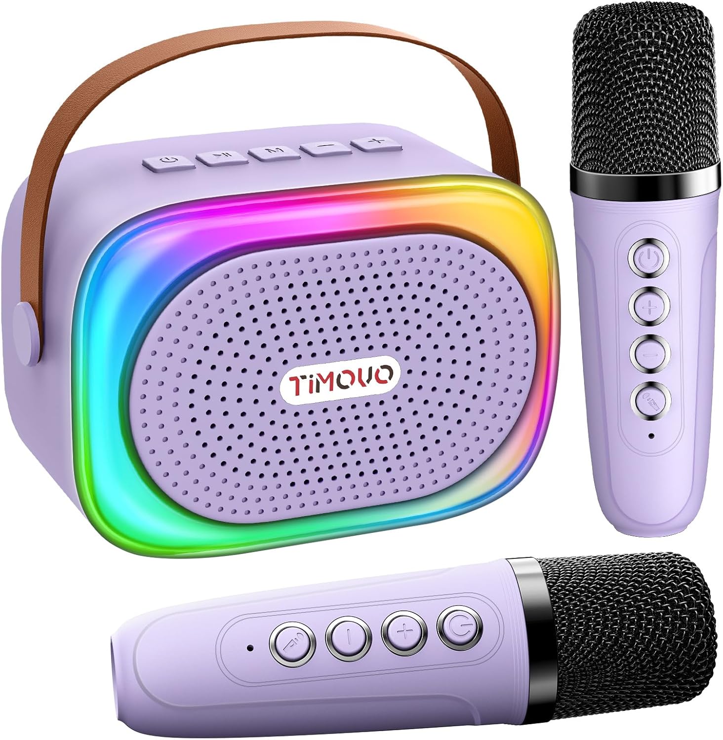 TiMOVO Mini Karaoke Machine, Portable Bluetooth Speaker with 2 Wireless Microphones and LED Lights, Birthday Gifts for Family Home Party, Purple