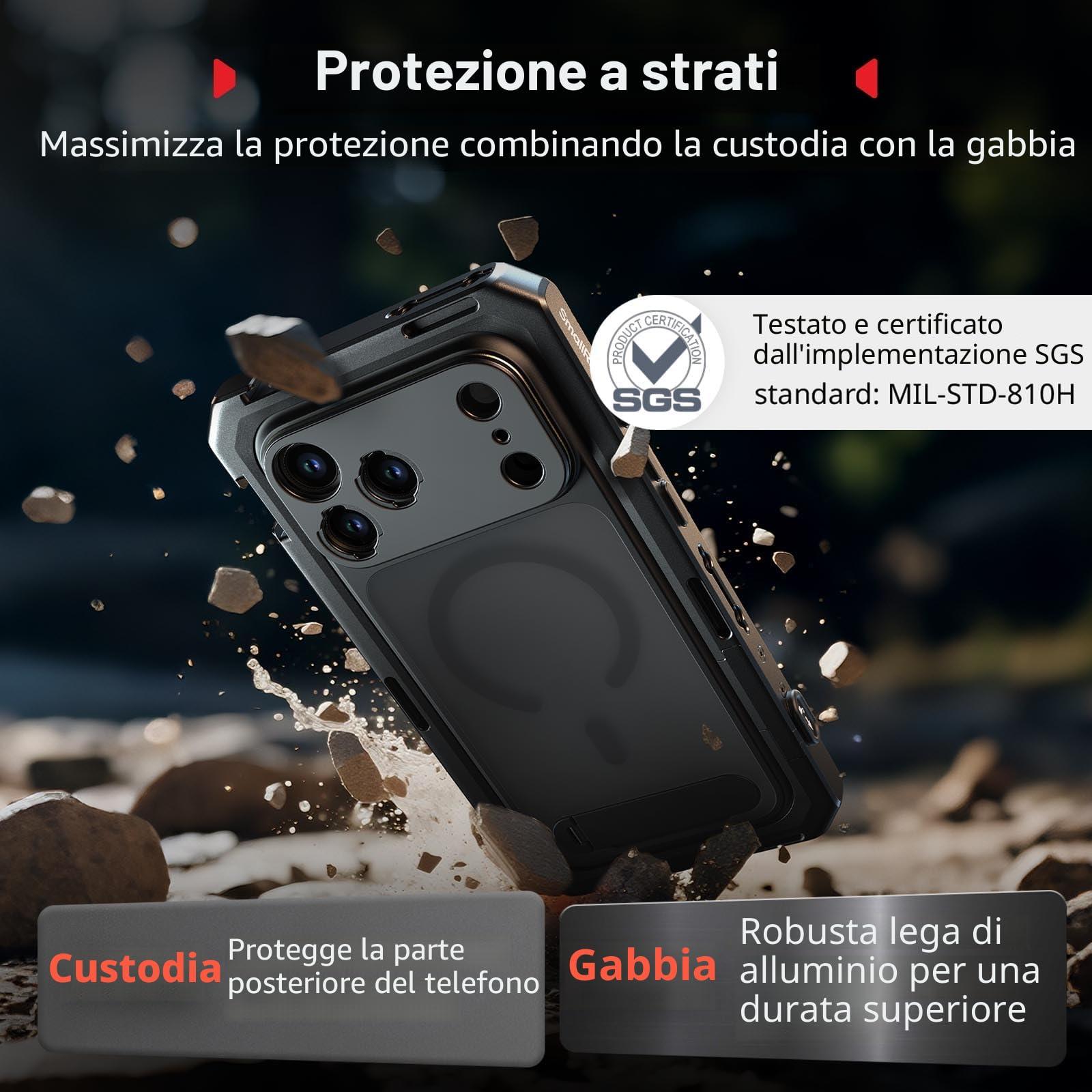 SMALLRIG Kit doppio supporto per videocamere per iPhone 17 Pro Max, supporto per telefono con maniglia a sgancio rapido, piastra posteriore con attacco a T da 17 mm per registrazione video - 5541