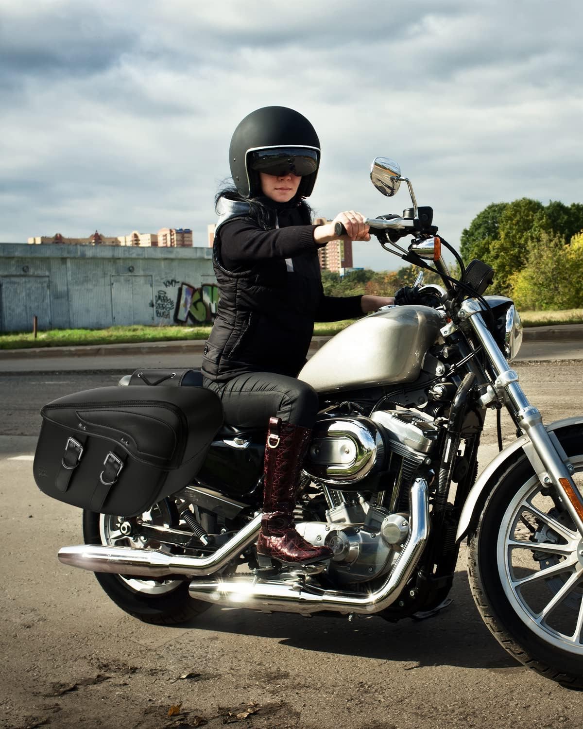 KEMIMOTO Synthetic Leather Motorcycle Saddlebag Large Capacity 34L Saddlebags Motorcycle Comaptible with Dyna SoftailTouring Models Black (ONE BAG IS MISSING 1 BUCKLE.)