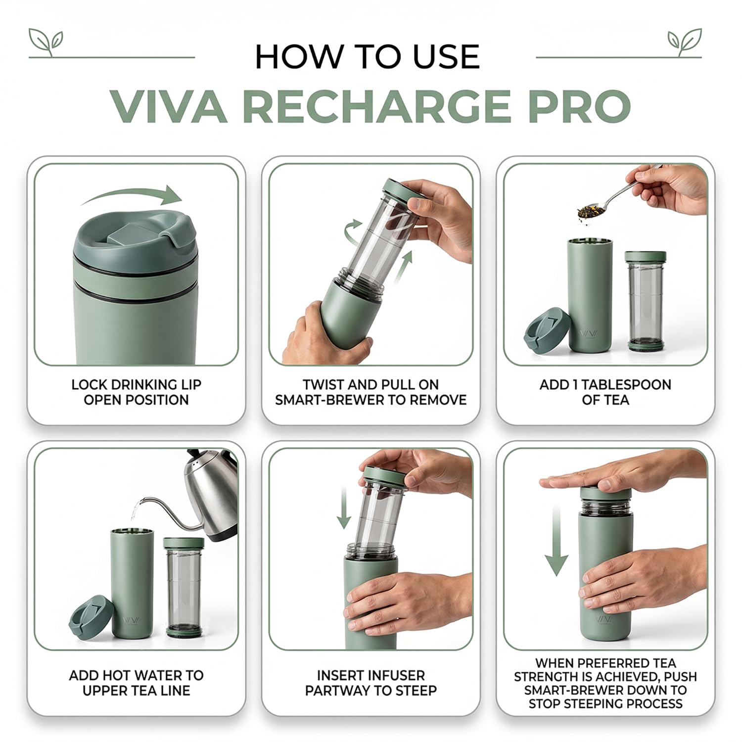 Viva Scandinavia Ricarica tazza termica caffè da asporto, il coltello svizzero sotto flaconi thermos con filtri da caffè e tè rimovibili, materiale di alta qualità durevole, impermeabile, menta 0,46L