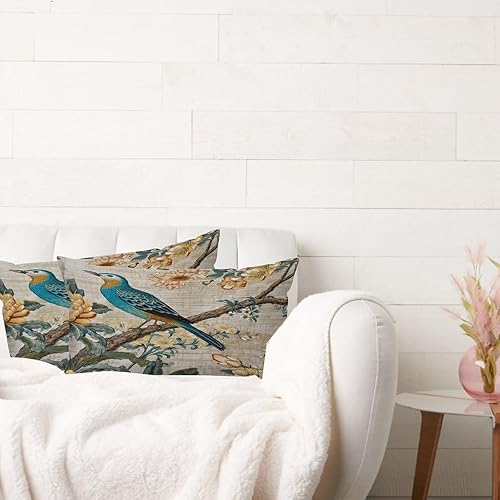 Miniatura 3 de MangGou Juego de 2 fundas de almohada de cuerpo con diseño floral de pájaro amarillo y gris, funda de cojín asiática de 12 x 24 pulgadas, fundas de