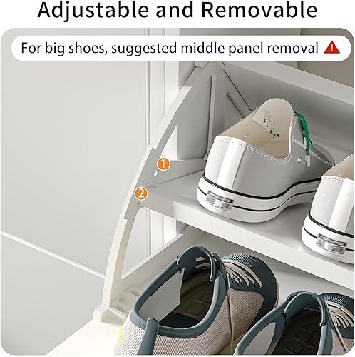 Miniatura 5 de JOZZBY Zapatero de almacenamiento para entrada, organizador de zapatos delgado y estrecho independiente con 2 cajones abatibles, zapatero de madera