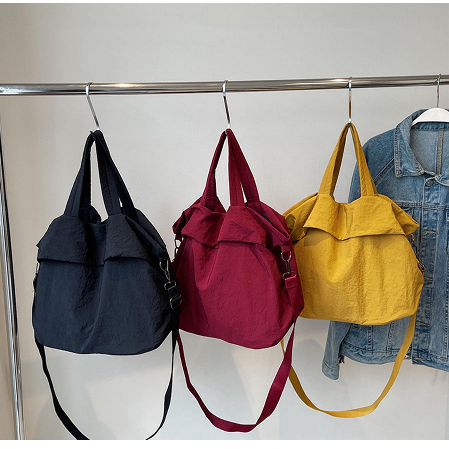 Borsa a tracolla grande, in nylon, impermeabile, con tracolla regolabile, da donna, per lavoro, palestra, viaggi