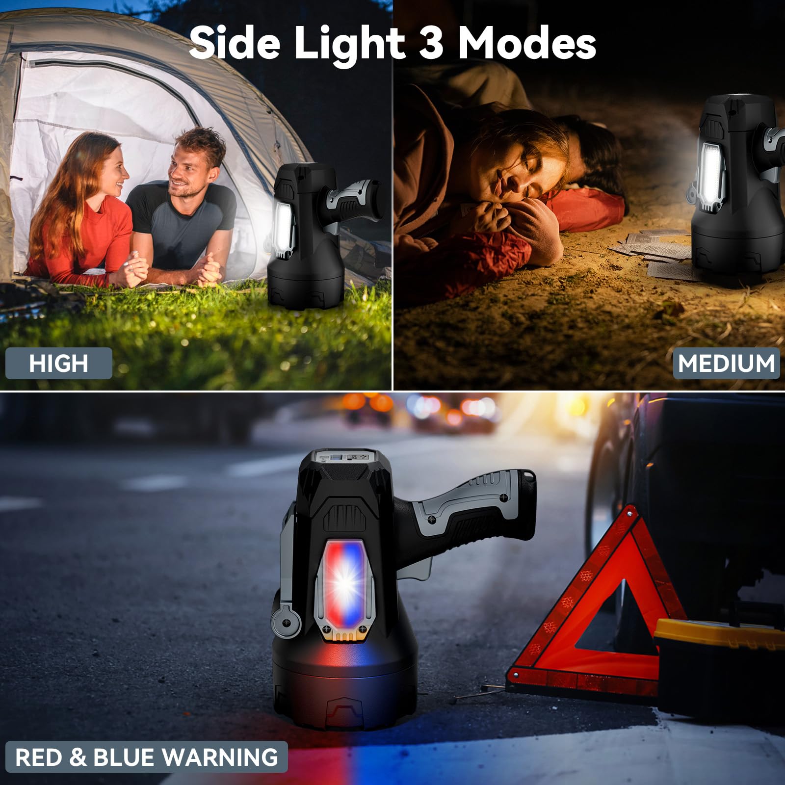 polisak Torcia ricaricabile a LED, 2.000.000 lumen, super luminosa, per esterni, con luce COB e treppiede pieghevole, luce di ricerca portatile di lunga durata, per nautica, campeggio, lavoro
