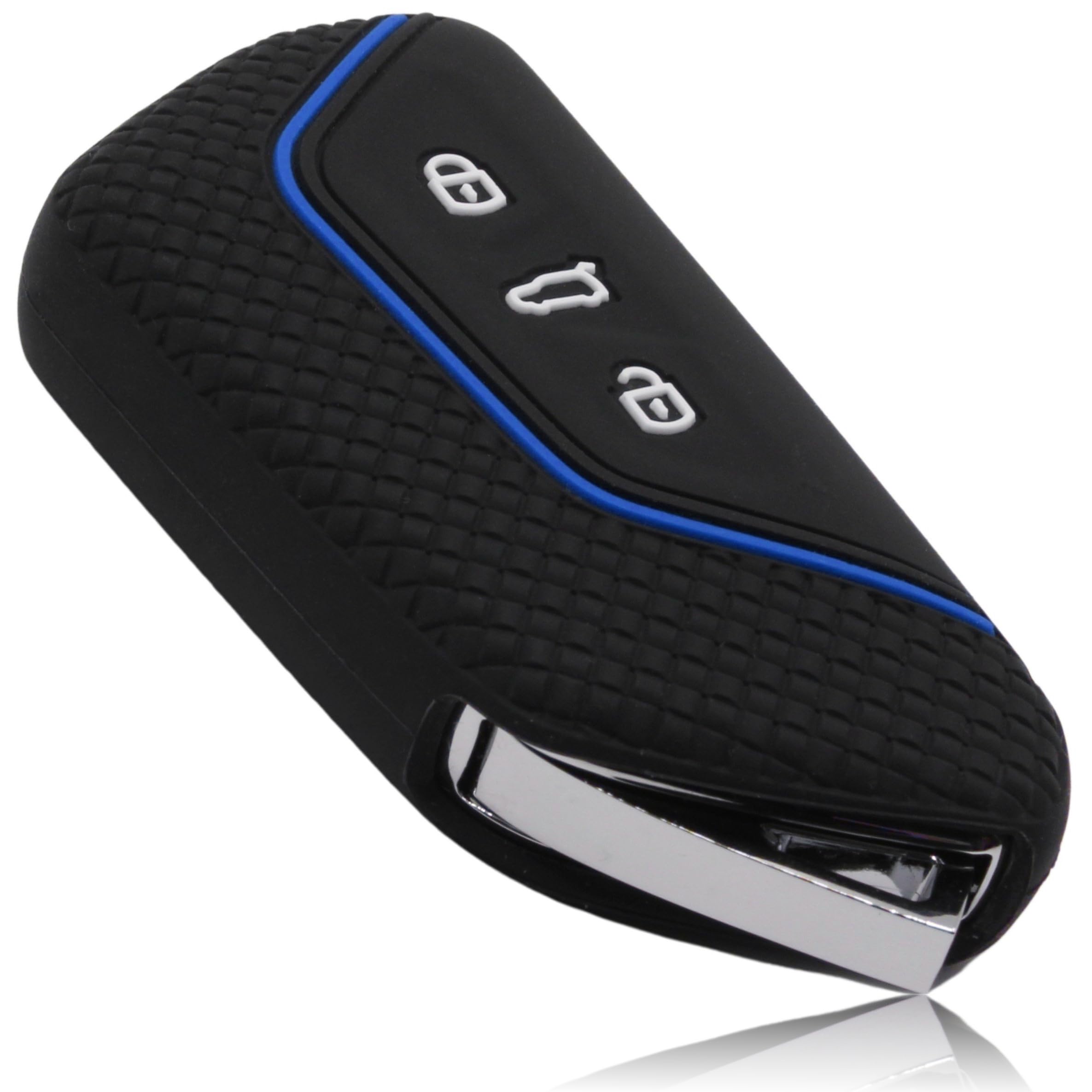 FOAMO Autoschlüssel Hülle Kompatibel mit VW, SEAT, Skoda, Cupra - Silikon Schlüsselhülle - Schutz für Autoschlüssel (Mesh Schwarz-Blau)