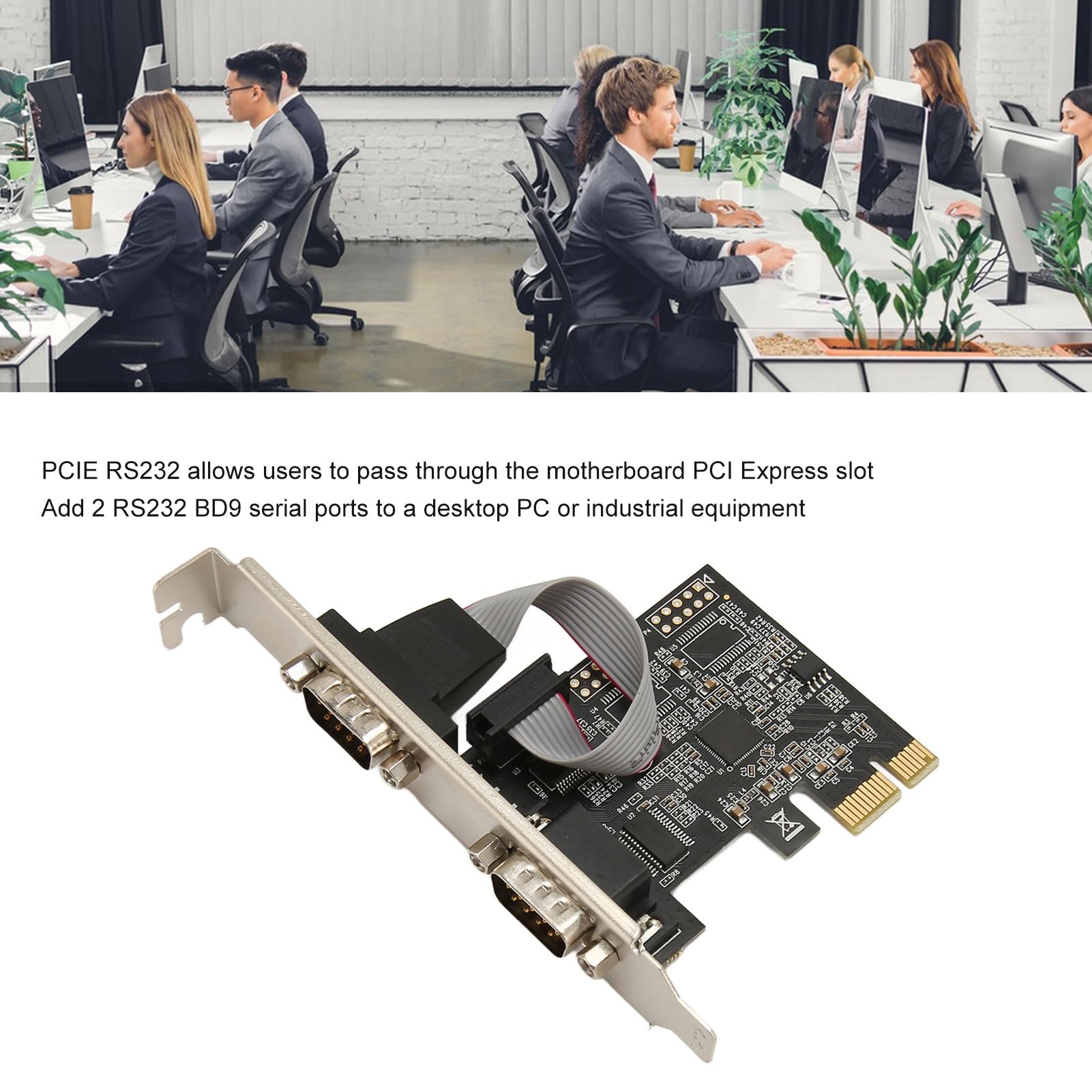 lyrlody Tarjeta de Expansión Serie PCIe, Tarjeta de Puerto Serie PCI Express RS-232 DB9 de 2 Puertos con Chip ASIX AX99100 para Dispositivos Industriales