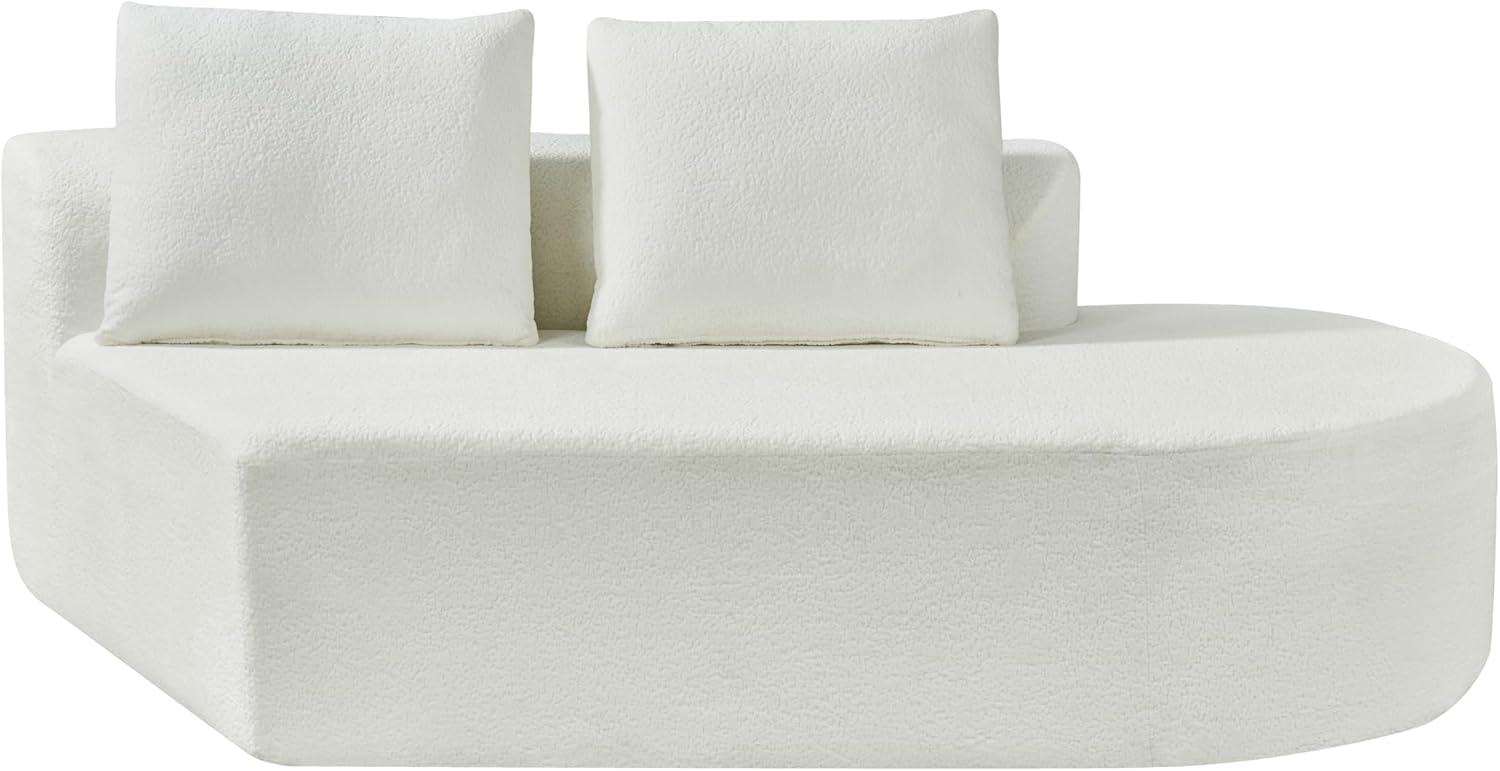 Merax 116" Curved Polyester Sectional Sofa, Modern Pearl Upholstery 3 Seat Cloud Couch with Chaise Lounge & 4 Pillows for Living Room, Beige