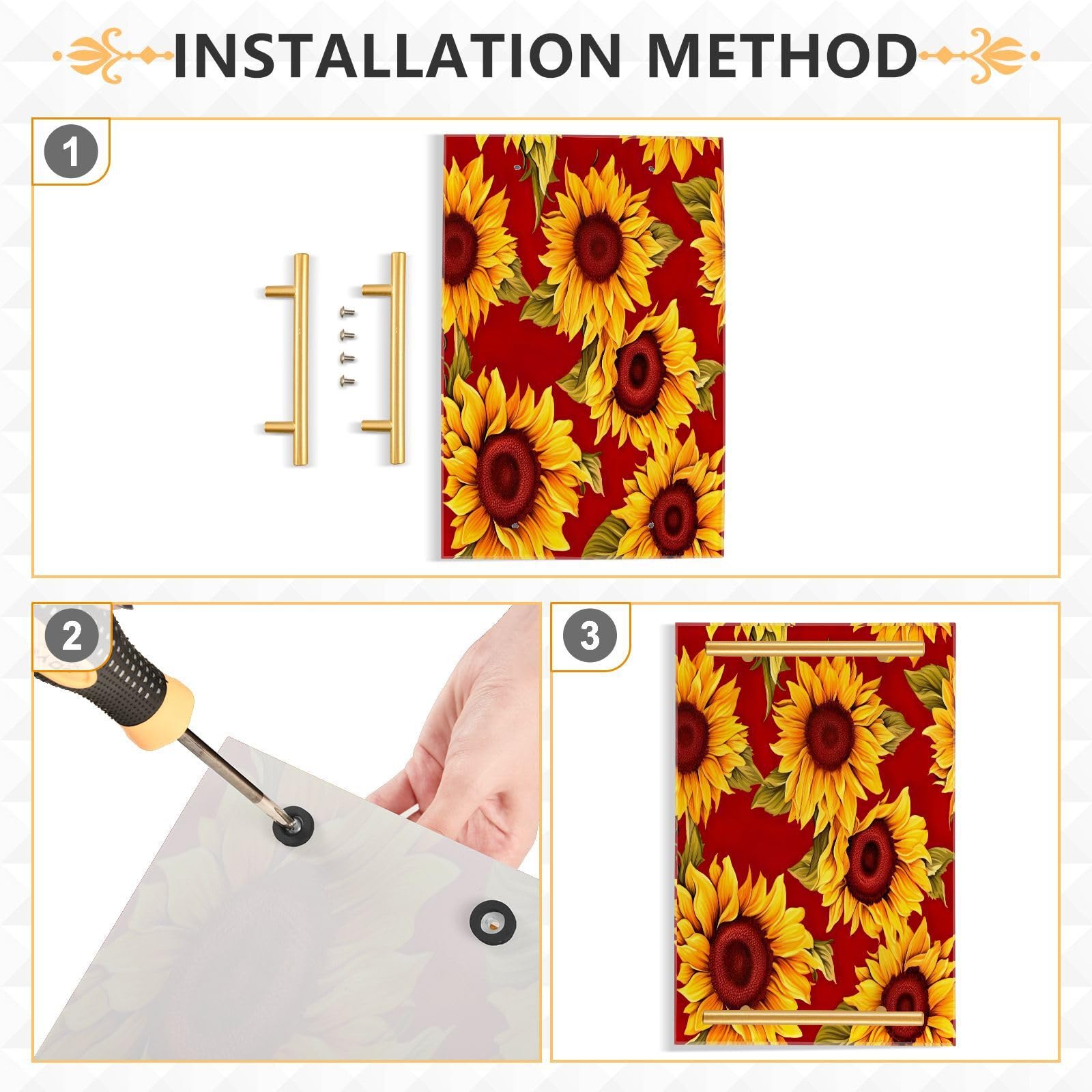 Wassud Bathroom Vanity Tray with Handles Sunflower Pattern Acrylic Jewelry Perfume Organizer for Bathroom Kitchen Counter 11.81