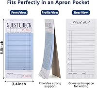 Vista 2 de Bloc de notas de servidor (paquete de 10) - 500 cheques de invitados en total - 1 parte de papel azul para cheques de invitados con recibo