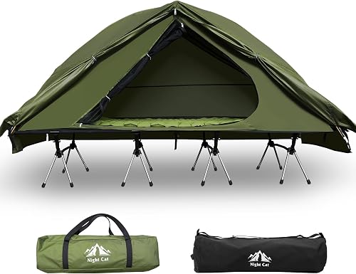 Night Cat 1 Man Tent Waterproof: Elevated Tent with Camp Bed for Hiking Travelling in Desert Grass Muddy Ground