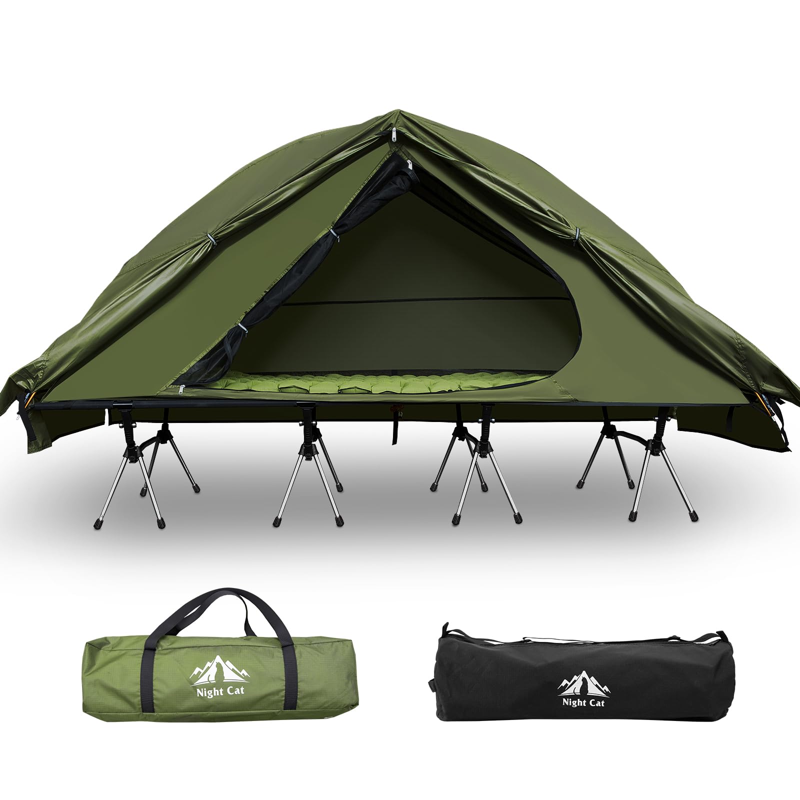 Night Cat Off Ground Tent: 1 Person Tent with Camp Bed for Fishing Hiking Camping green