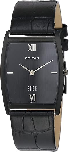 Titan Edge Quartz Analog Black Dial Leather Strap Watch for Men-NS1044NL01