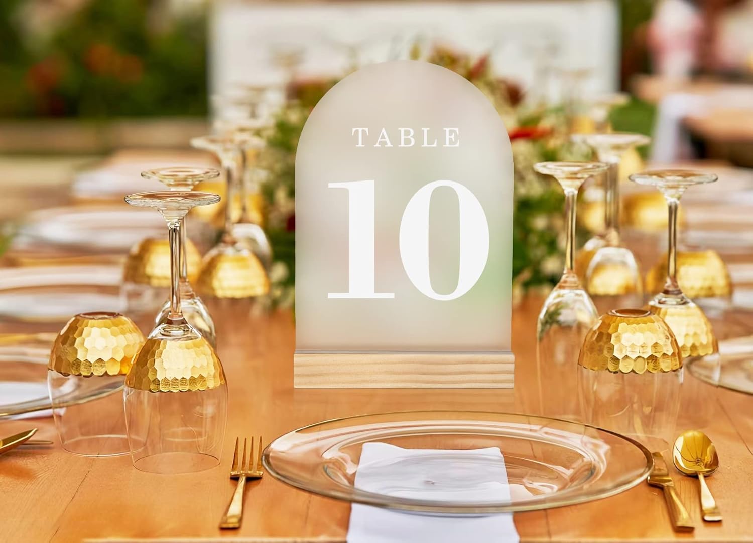 Wedding Table Numbers 1-25, Acrylic Arch Signs with Natural Wood Stands Holders, Rustic Table Decor for Reception & Parties (Frosted White)