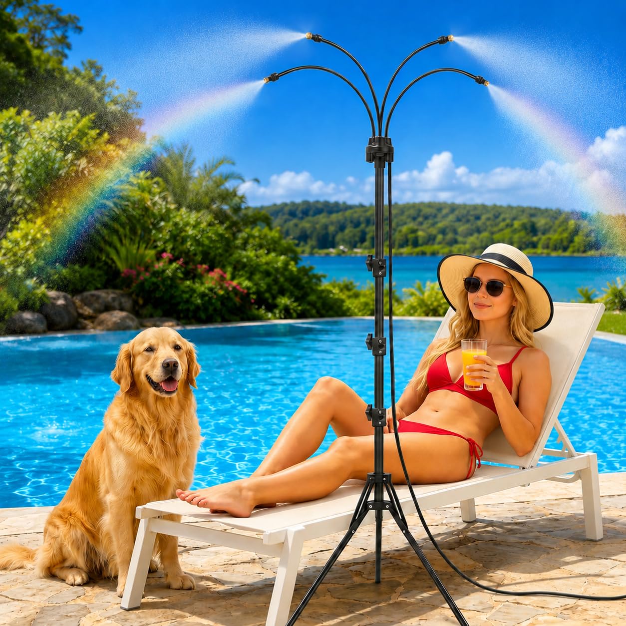 Photo 1 of *Missing Parts Unknown* Upgraded Standing Misters for Outside Patio, 6FT Height Adjustable Outdoor Misting System, Portable Cooling Mister with Tripod, Brass Nozzles & 26FT Hose, Sprinkler for Tanning Backyard, Garden, Pets