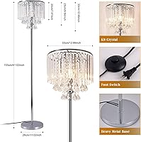 Vista 4 de beaysyty Modern Elegance Crystal Floor Lamp, On/Off Foot Switch, Crystal & Glass 3-Lights Standing Light, Reading Corner Lamp for Office Cafe, Den
