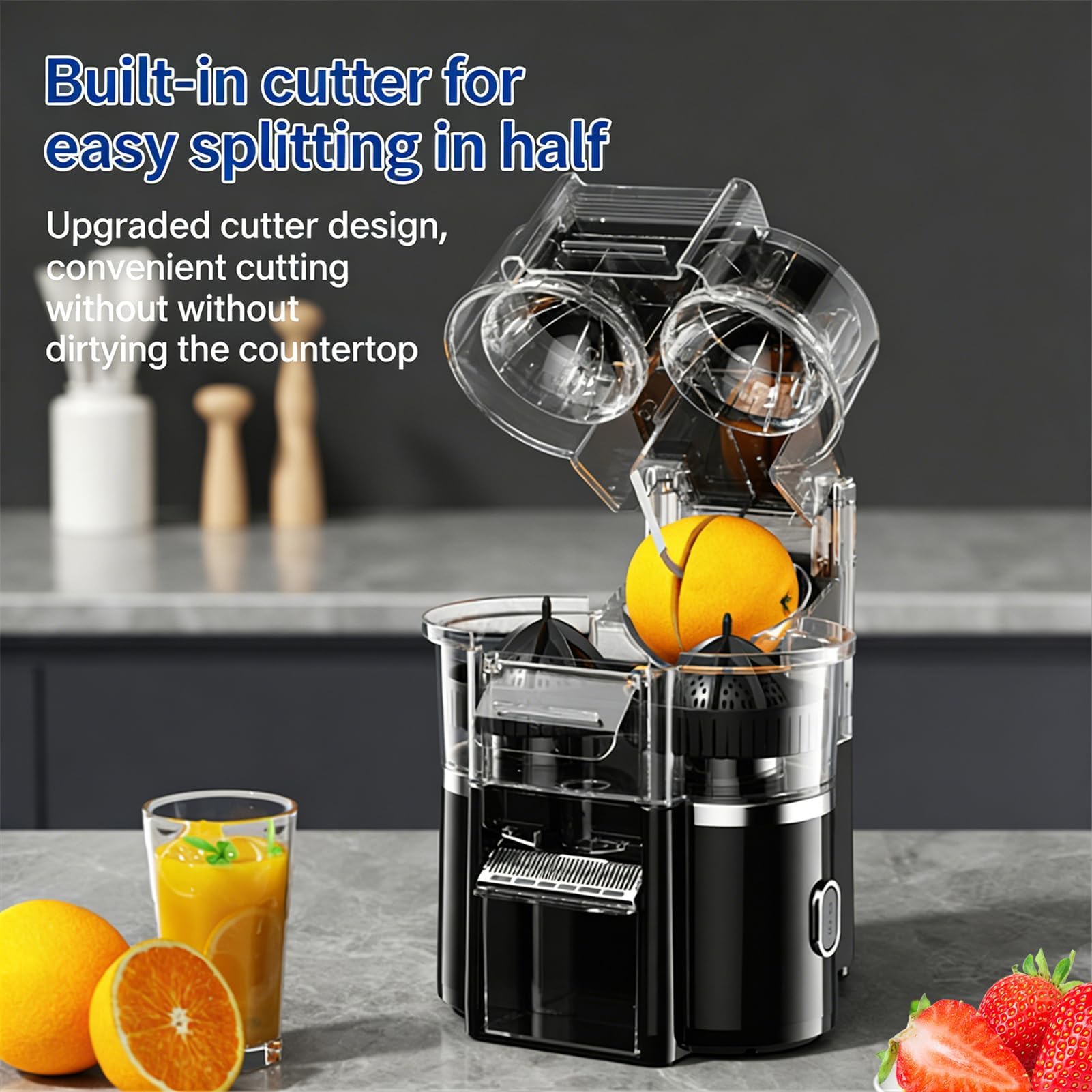 Presse-agrumes électrique 600 ml, presse-agrumes portable double citron et orange, moteur haute vitesse 18 000 tr/min, presse-agrumes à froid à 8 lames, jus rapide 20s blanc