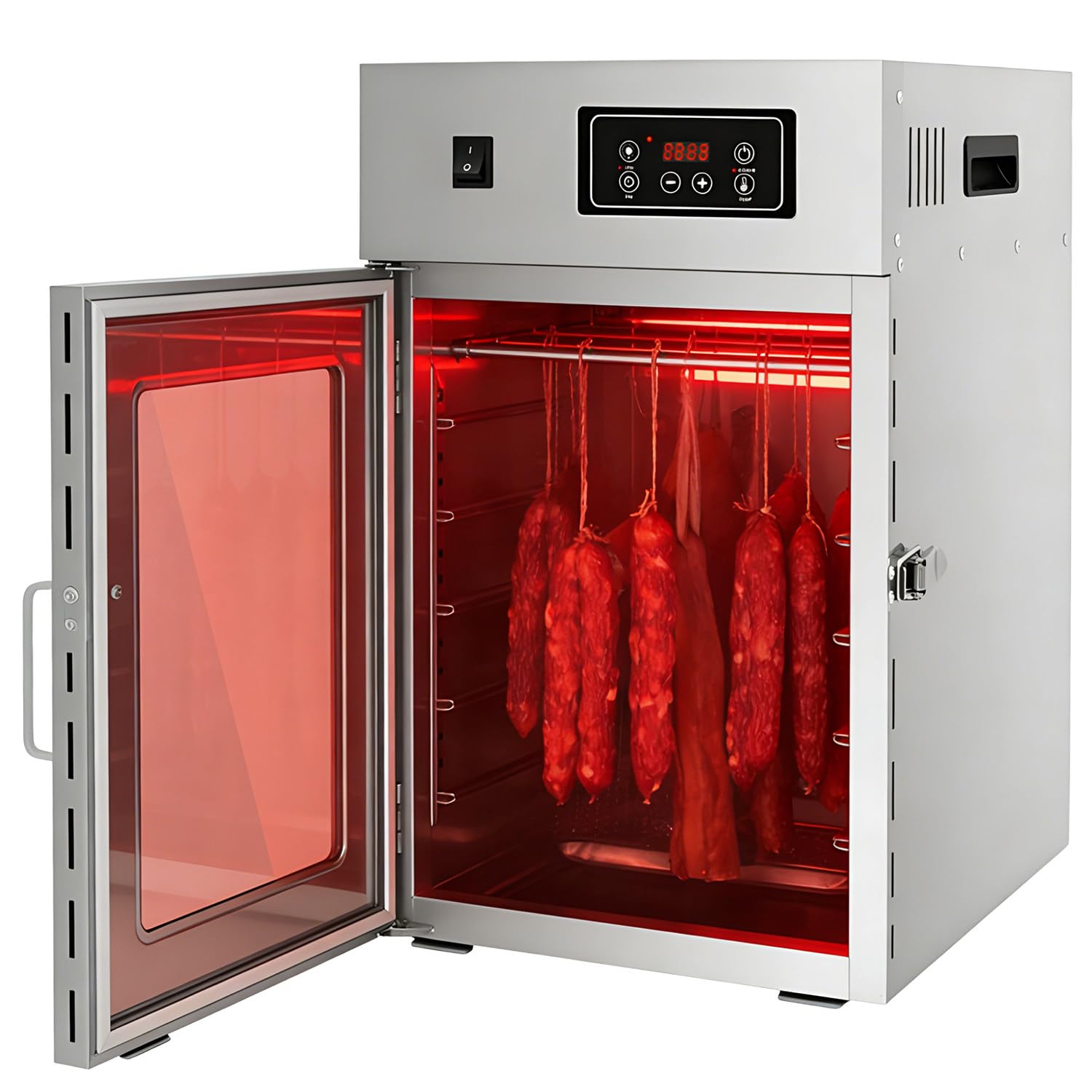 Essiccatore Rotante per Carne, 800 W Armadio Di Frollatura a Secco, Con Pannello Di Controllo a LED E 14 Ganci, Temperatura Regolabile Da 30 a 90°c, Timer 24 Ore, per Carne Essiccata, Salsicce