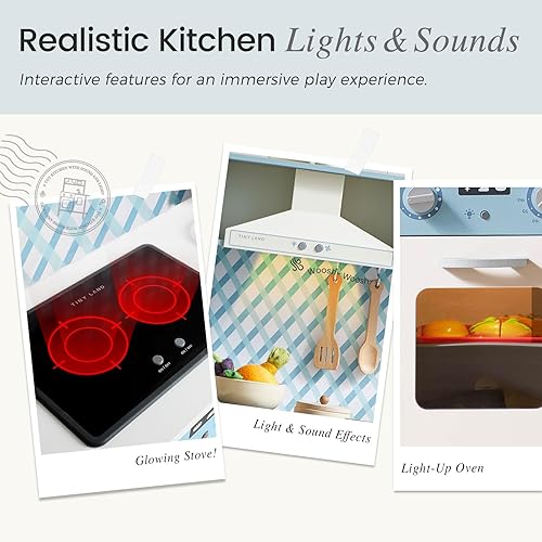 Miniatura 3 de Tiny Land Juego de cocina para niños, juego de cocina de madera para niños, juego de cocina de chef para niños pequeños con luces y sonidos reales,