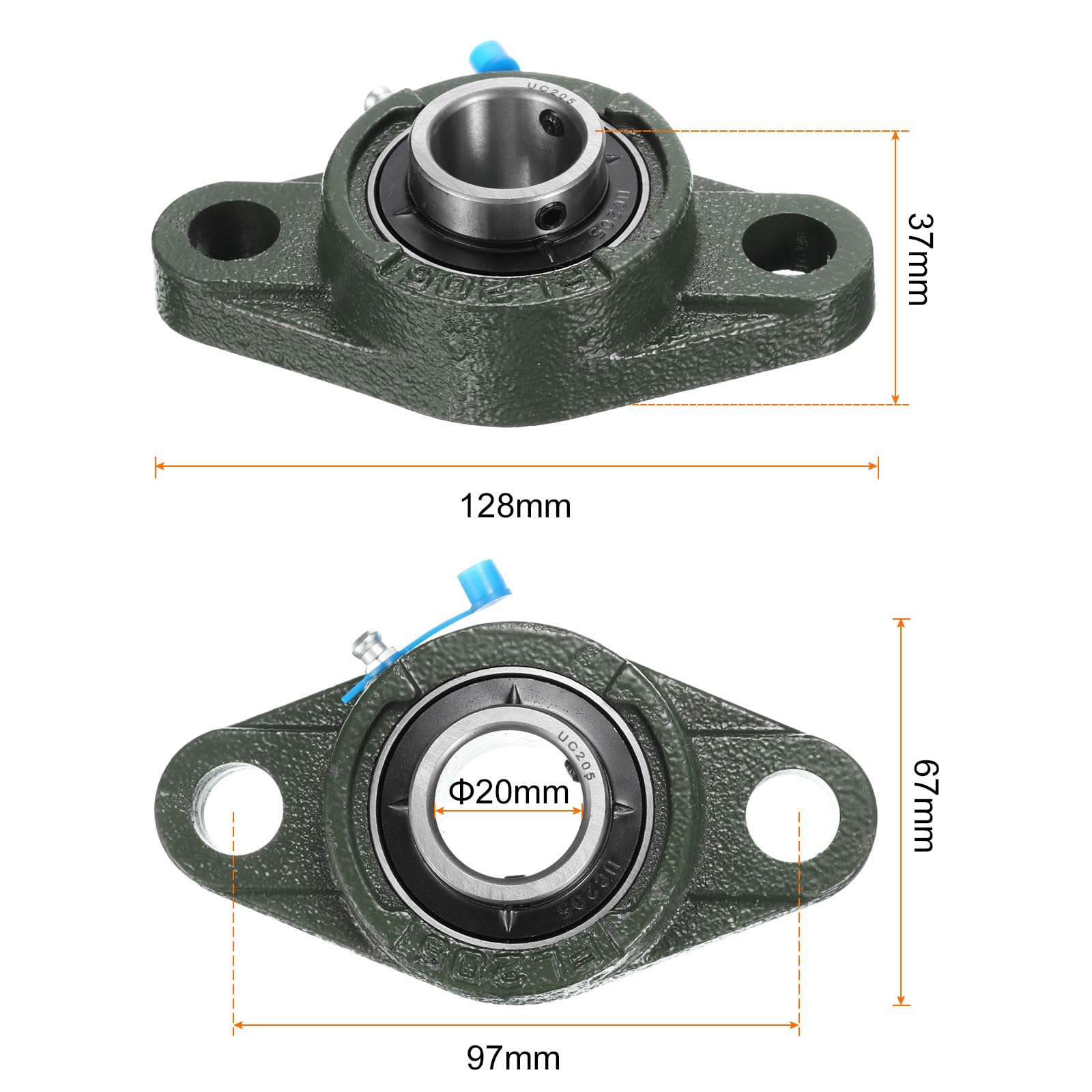 2Pcs Paliers à Semelle UCFL205 Alésage de 20mm Base en Fonte Solide