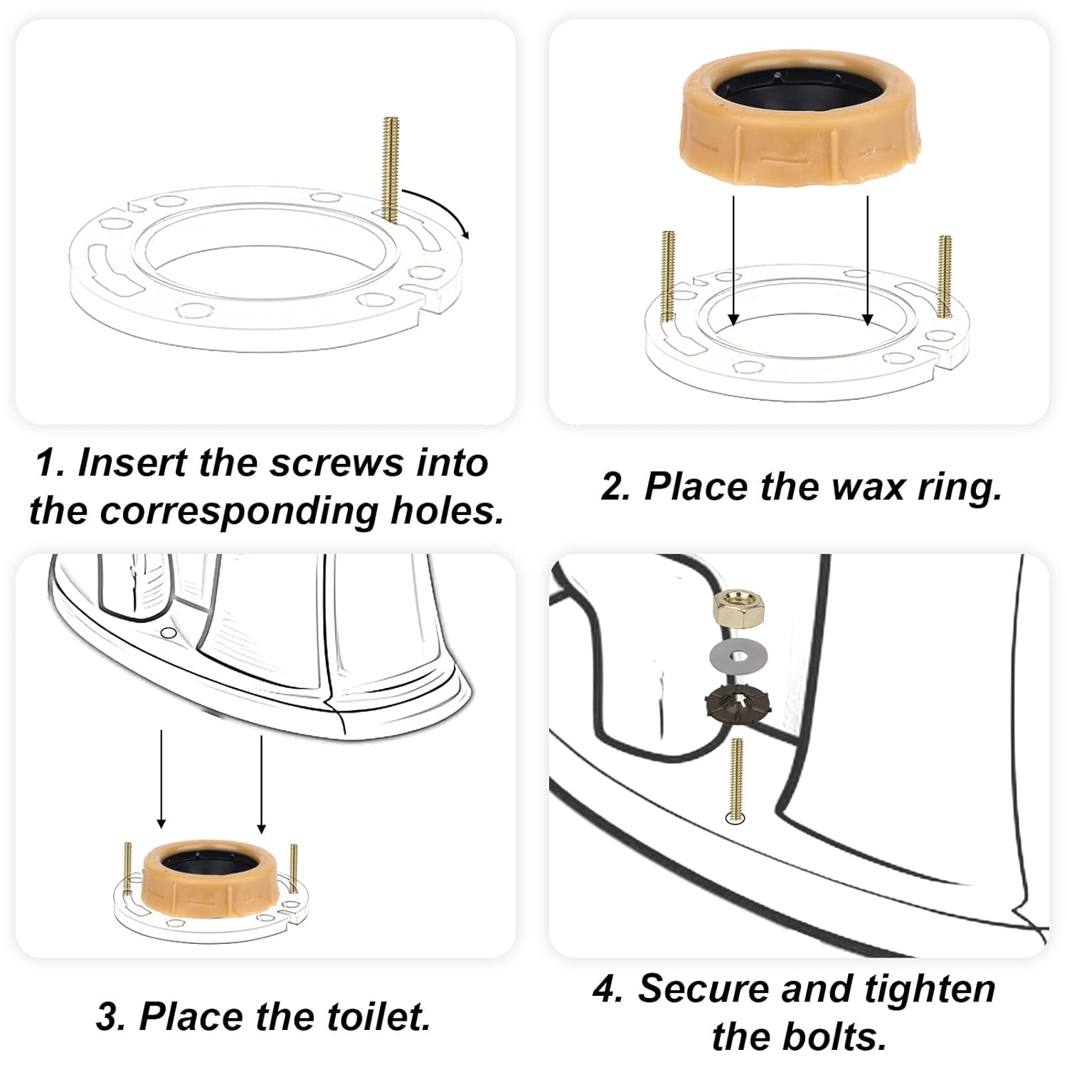 9pcs Toilet Wax Ring Replacement Kit Compatible with 3in/4in Drain Pipes, Universal Flanged Wax Toilet Ring with Gasket Nuts Bolts for Toilets Leak Repair and Smell Prevention