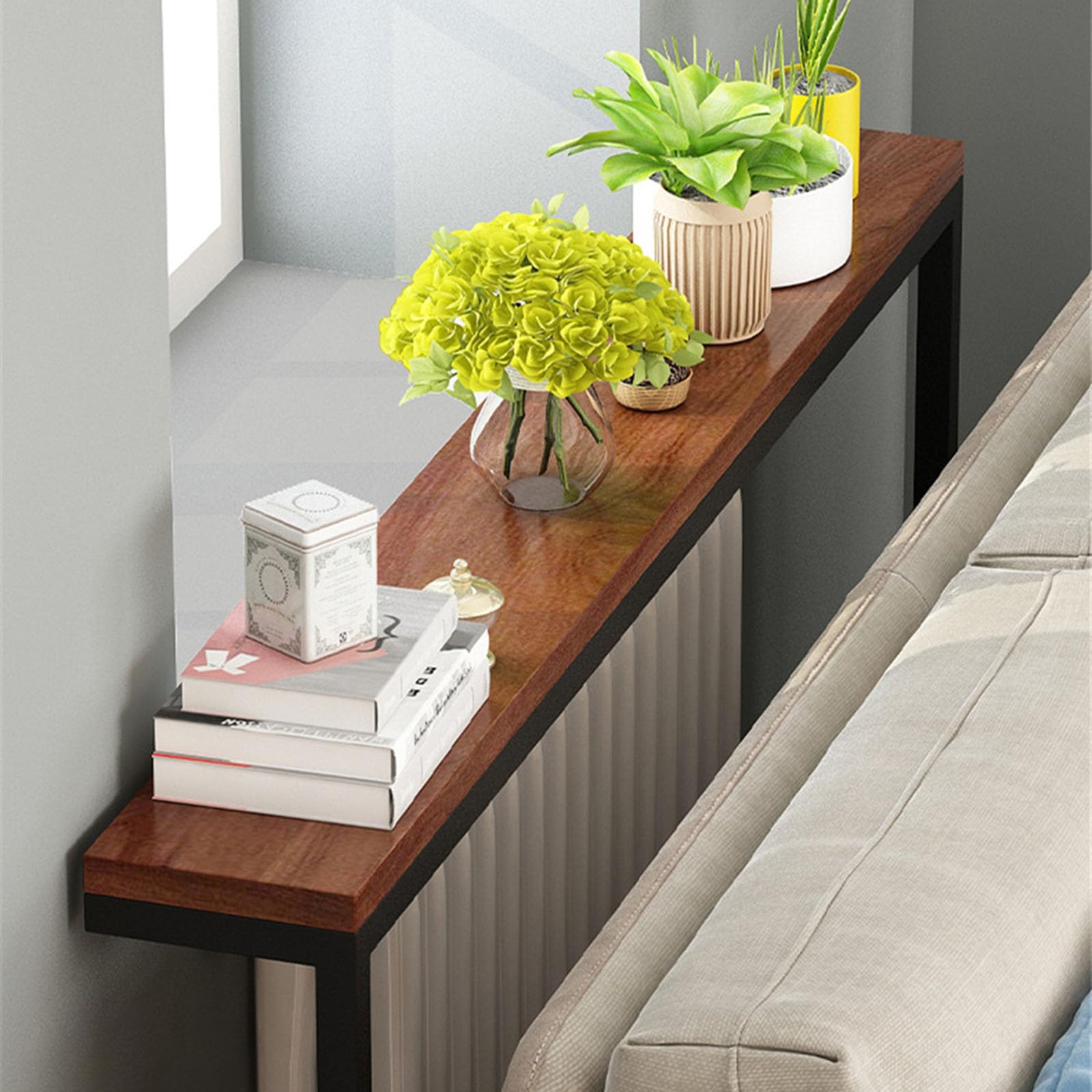 Tavolino Stretto Da Divano In Legno E Acciaio - 100x20 Cm, Design Moderno, Perfetto Per Spazi Piccoli - Foto 8