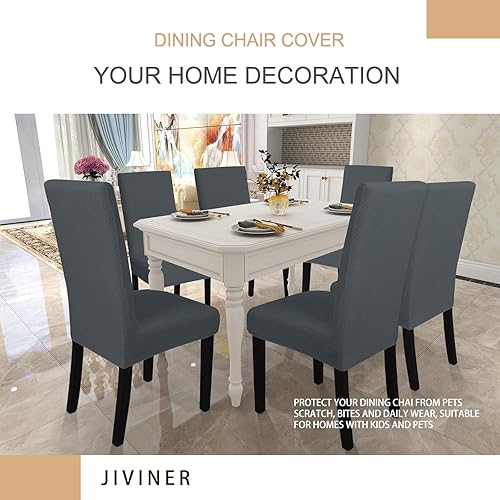 Miniatura 2 de JIVINER Juego de 2 fundas elásticas para sillas de comedor de tela jacquard, fundas decorativas para sillas de comedor, lavables, fundas para sillas