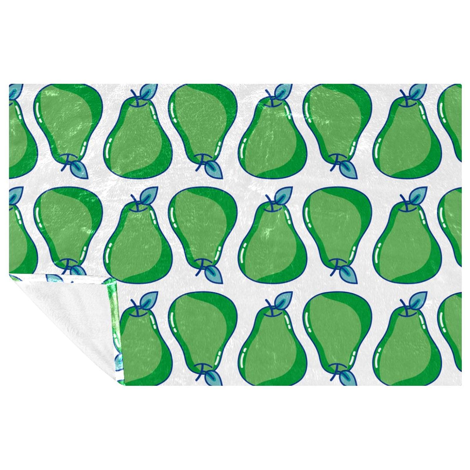 Couverture chaude lit canapé motif fruits poire verte 150x100