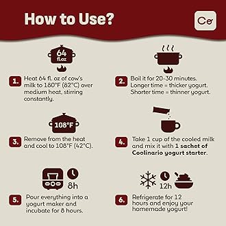 Coolinario Yoghurt Starter Culture (5-Pack, 1.5g Sachets) Live Cultures with Probiotics | Creamy, Thick & Delicious | Regular or Greek Yogurt | Non-GMO, No Preservatives, Gluten Free