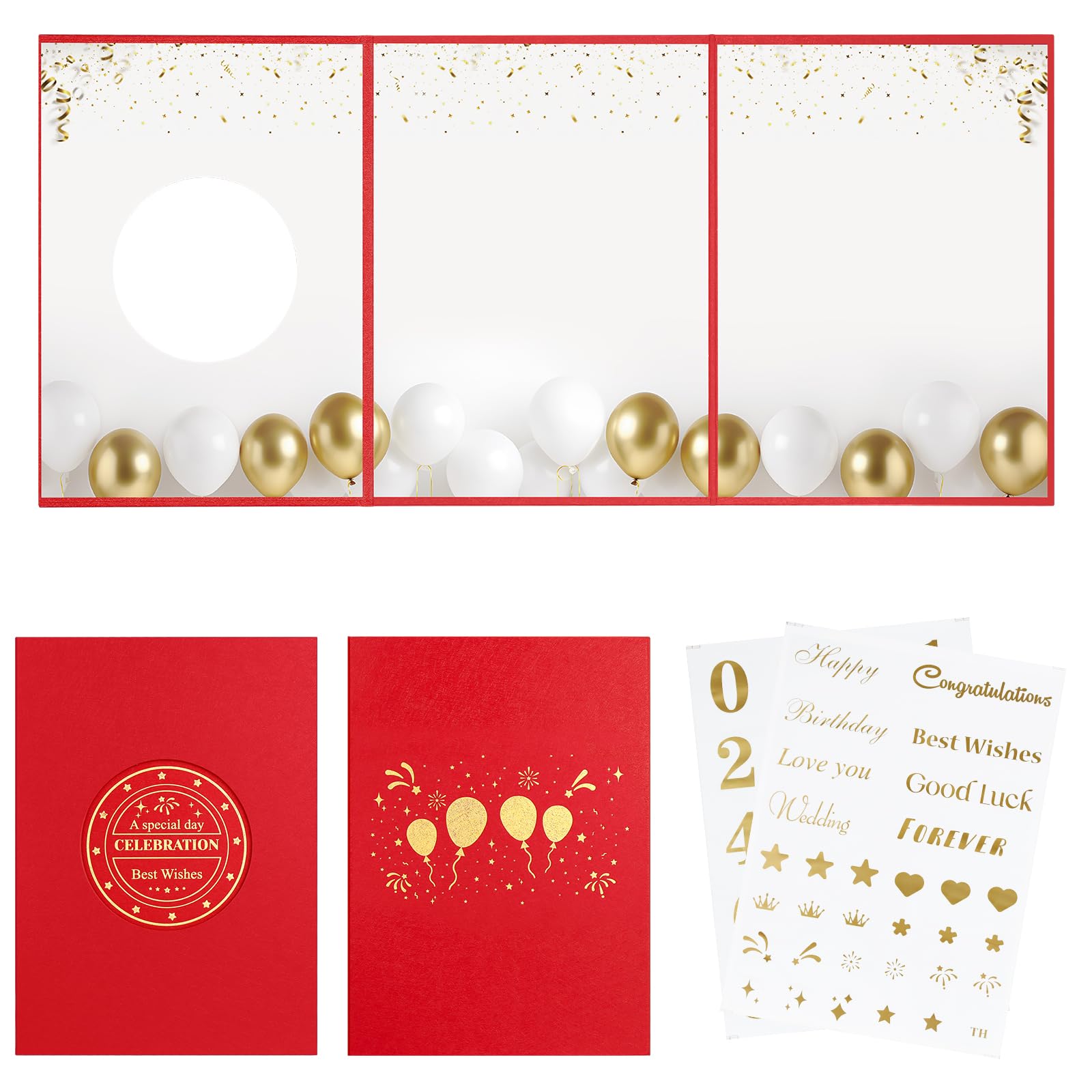 IRENE Guest Book for DIY, Blank Red Gold Party Decoration Sign Book Alternative for Wedding, Birthdays, Graduation, Baby Showers, Quinceanera, Farewell, Retirement Celebration Party