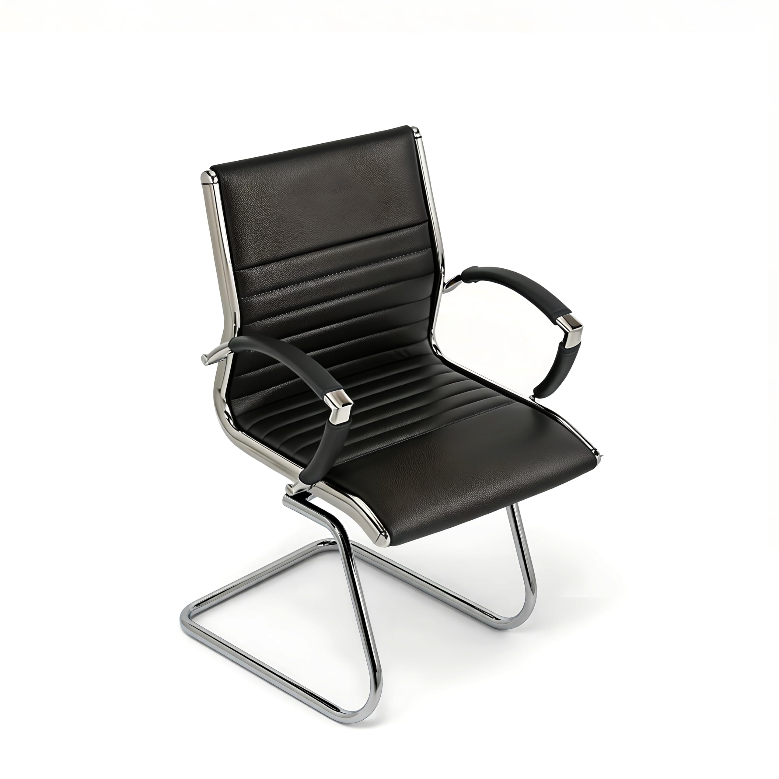VERSEE Besucherstuhl Montreal aus Echtleder, Schwarz, Sitzhöhe 45 cm | Moderner Konferenzstuhl für Büro, Besprechungs- und Wartezimmer, ergonomisch gestaltet und stabil