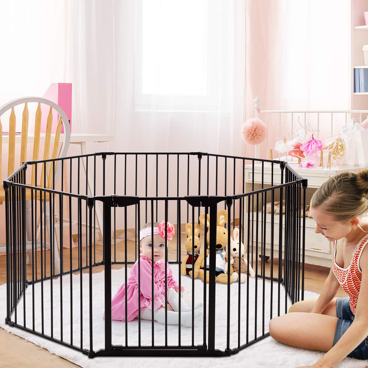 Costzon Baby Safety Gate, 181Inch Extra Wide Fireplace Fence, Foldable