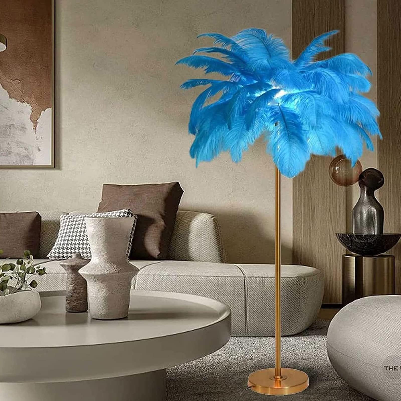 KKXXYQFC Lampada da dimmerabile da 160 cm con Piume di Struzzo Naturali Lampada da Lettura a LED da Perfetta per L'Ufficio e la Decorazione della casa