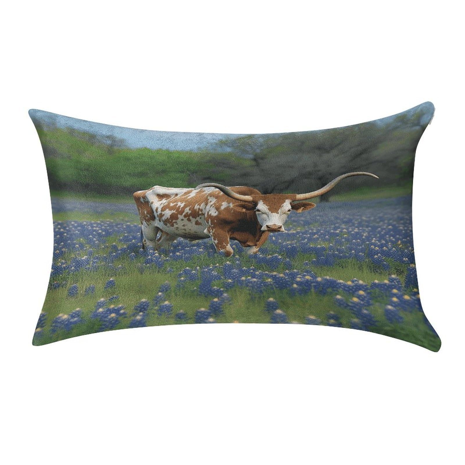 VstaDank Bluebonnet Longhorn Throw Pillow Cover 12"×20" Ultra Soft Pillowcase Cozy Lumbar Pillow Shell Gold Velvet Exquisite Decorative Cushion Sham Protector for Couch Sofa Bedroom