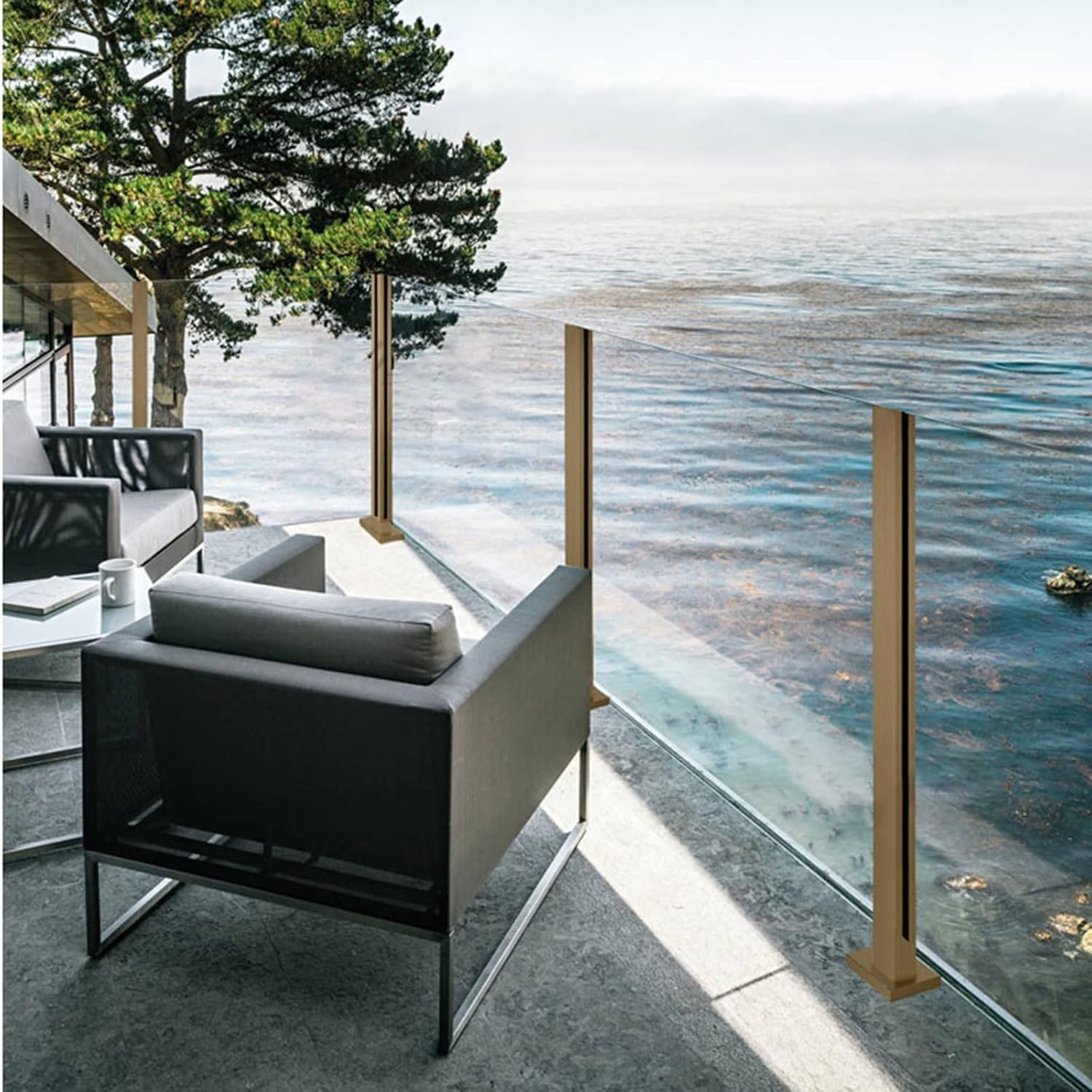 Exterior Deck Glass Railing Post, Stainless Steel Garden Fencing Balustrade Post, Sturdy Stairway Rail Column System (Color : Mid Post, Size : 65cm/25.5in)