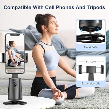 Auto Face Tracking Tripod 360 Rotating Cell Phone Photo and Video Kits Stand, No App, Camera Stand with Remote and Gesture Control, Rechargeable Smart Shooting Stand for Live Recording Tiktok(Black)