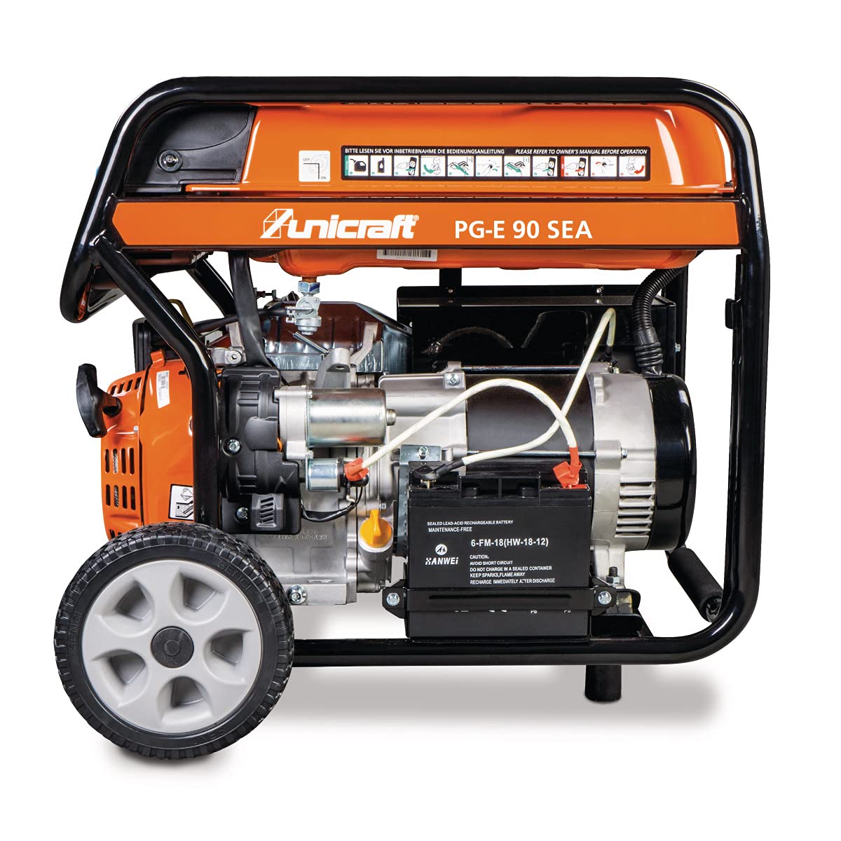 Unicraft Generatore di corrente sincrono PG-E 90 SEA (benzina, volume serbatoio 25 l, azionamento AP192FBD, avvio manuale + avviamento elettrico, 2 x 230 V, Schuko/1 x 230 V, 32 A) 6706090
